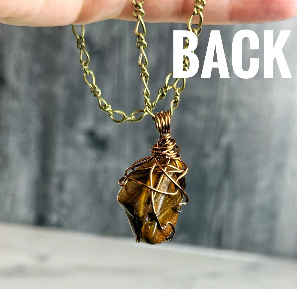 Tree Bark Necklace - Handmade Simple Wire Wrapped Tiger's Eye Pendant - Simply Rustic Jewelry