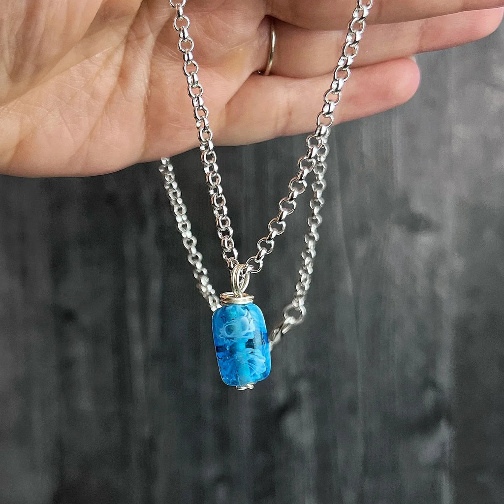 Ocean Blue Collection -Handmade Matching Glass Bead Necklace and Glass Beaded Link Bracelet Set - Simply Rustic Jewelry