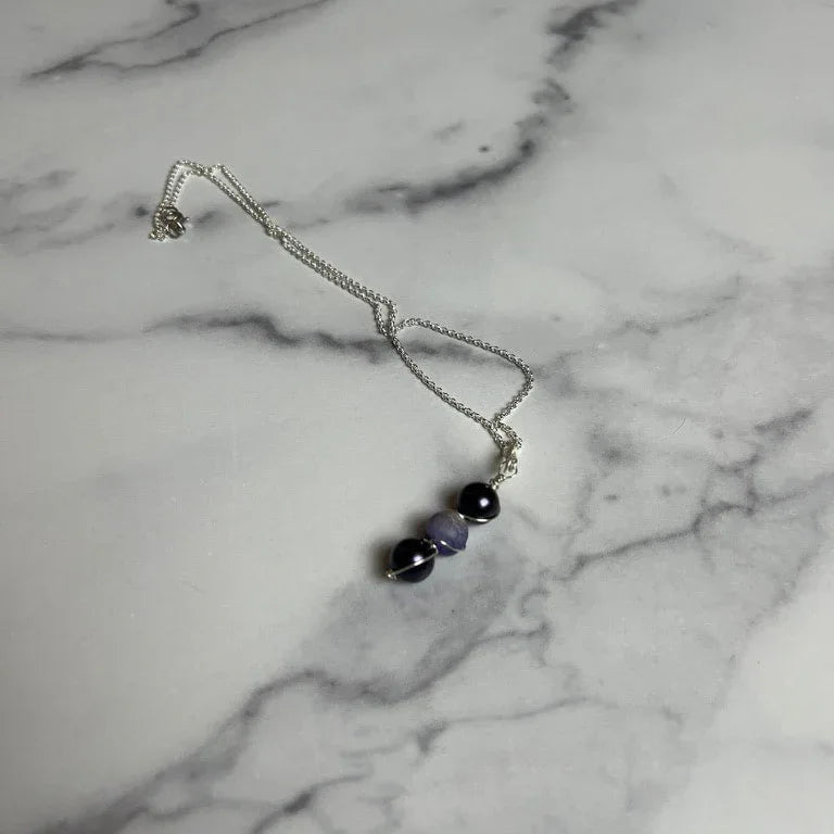 Plum Purple Necklace -Handmade Agate Beaded Pendant Necklace - Simply Rustic Jewelry