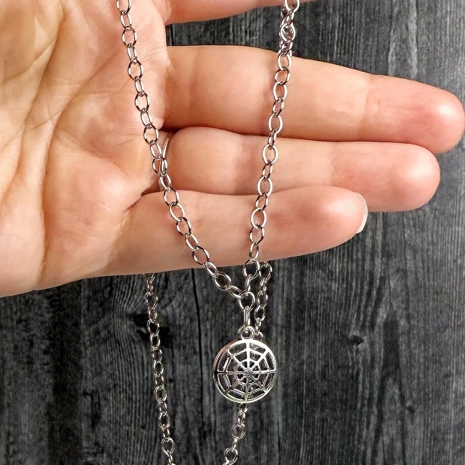 Haunted Threads Necklace - Pendant Necklaces With Spider Web Charms - Simply Rustic Jewelry