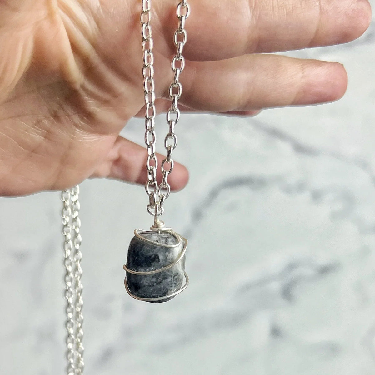 Winter Breeze Necklace - Handmade Simple Wire Wrapped Sodalite Pendant - Simply Rustic Jewelry