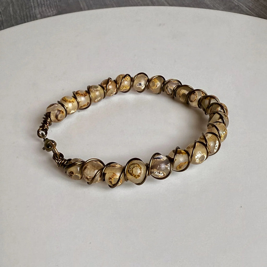 Egyptian Goddess Bracelet - Handmade, Wire - Wrapped Beaded Bracelet - Simply Rustic Jewelry