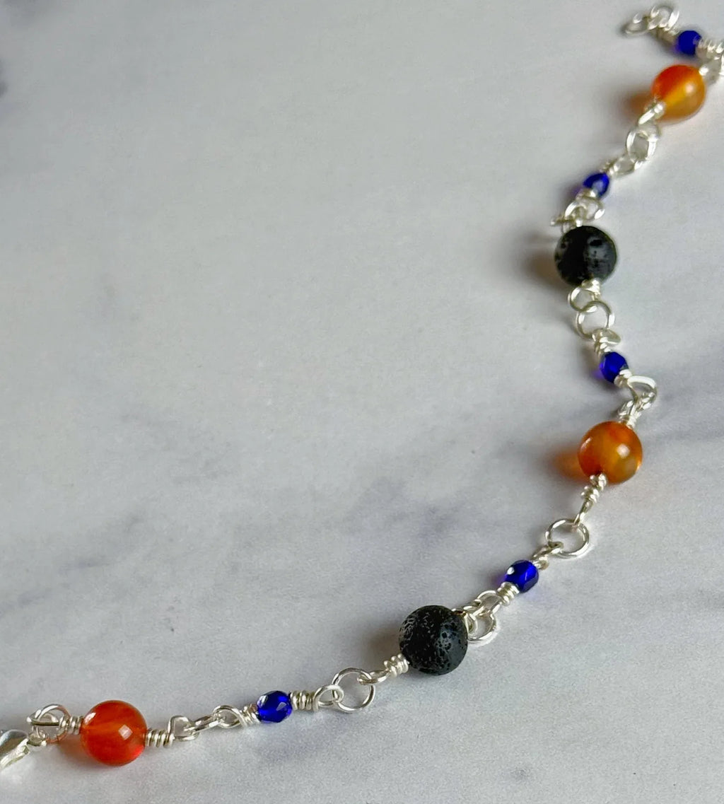 Gothic Glam Collection - Matching Obsidian Necklace and Lapis Lazul Link Bracelet Set - Simply Rustic Jewelry