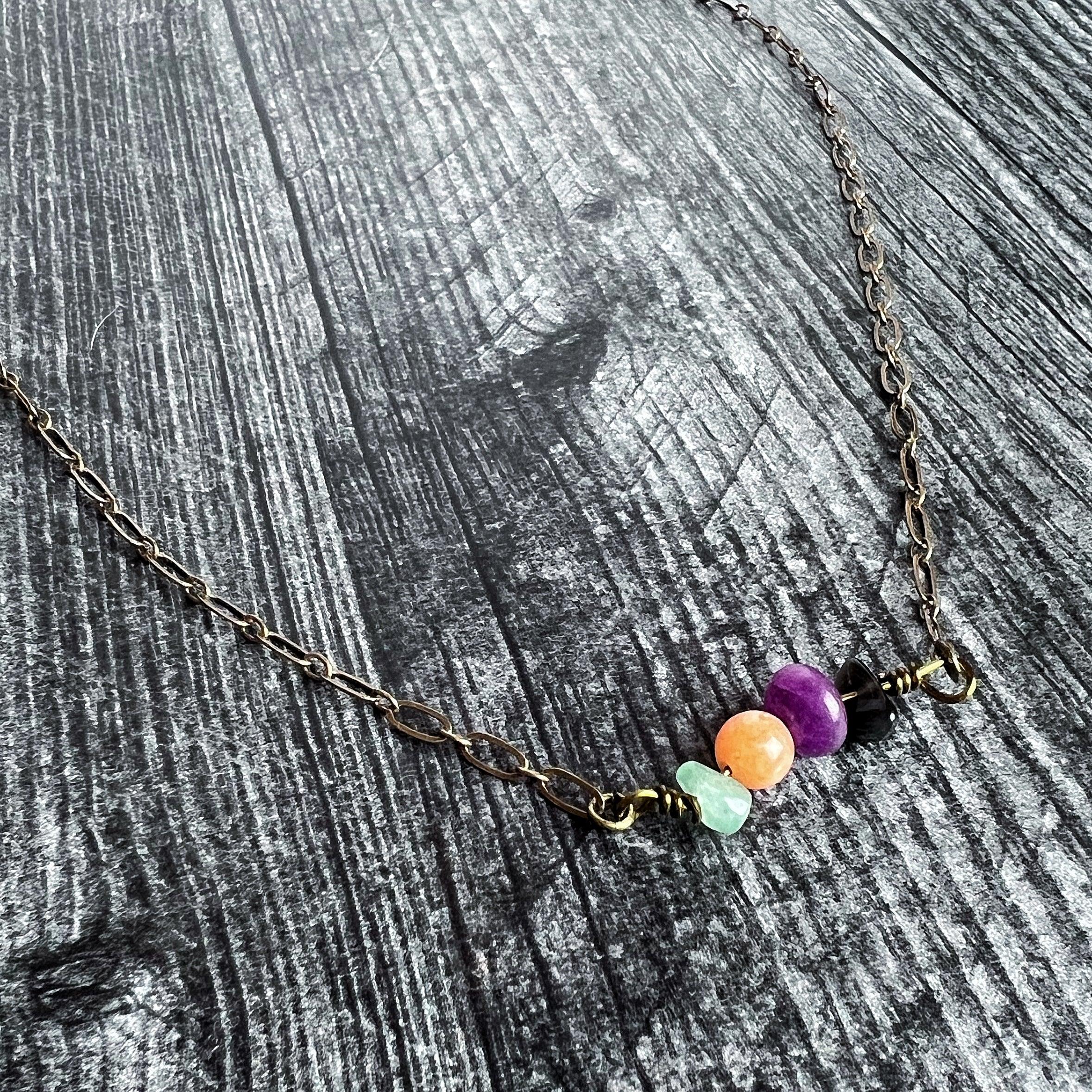 Hallow's Eve Necklace -Beaded Bar Pendant Necklace - Obsidian,Citrine ,Amethyst, and Jade - Simply Rustic Jewelry