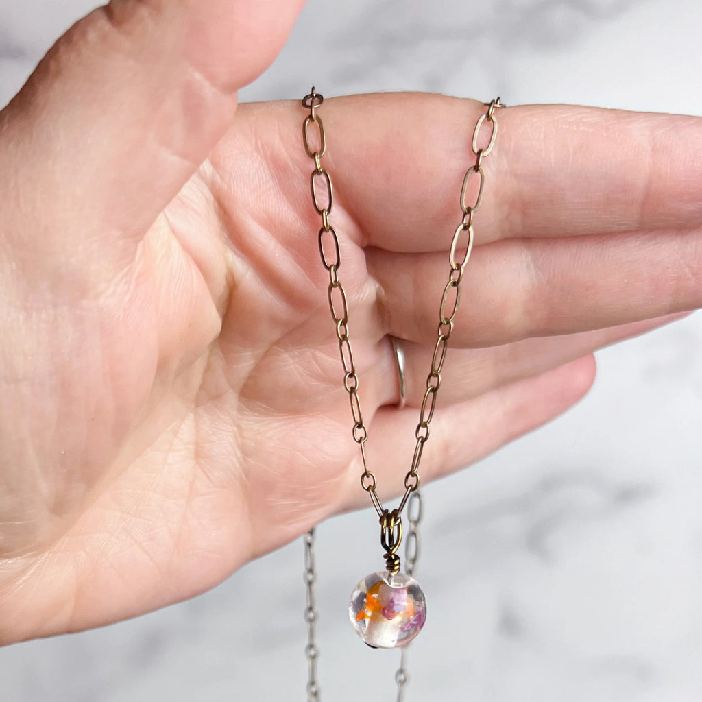 Glowing Lanterns Necklace -Handmade Glass Beaded Pendant Necklace - Simply Rustic Jewelry