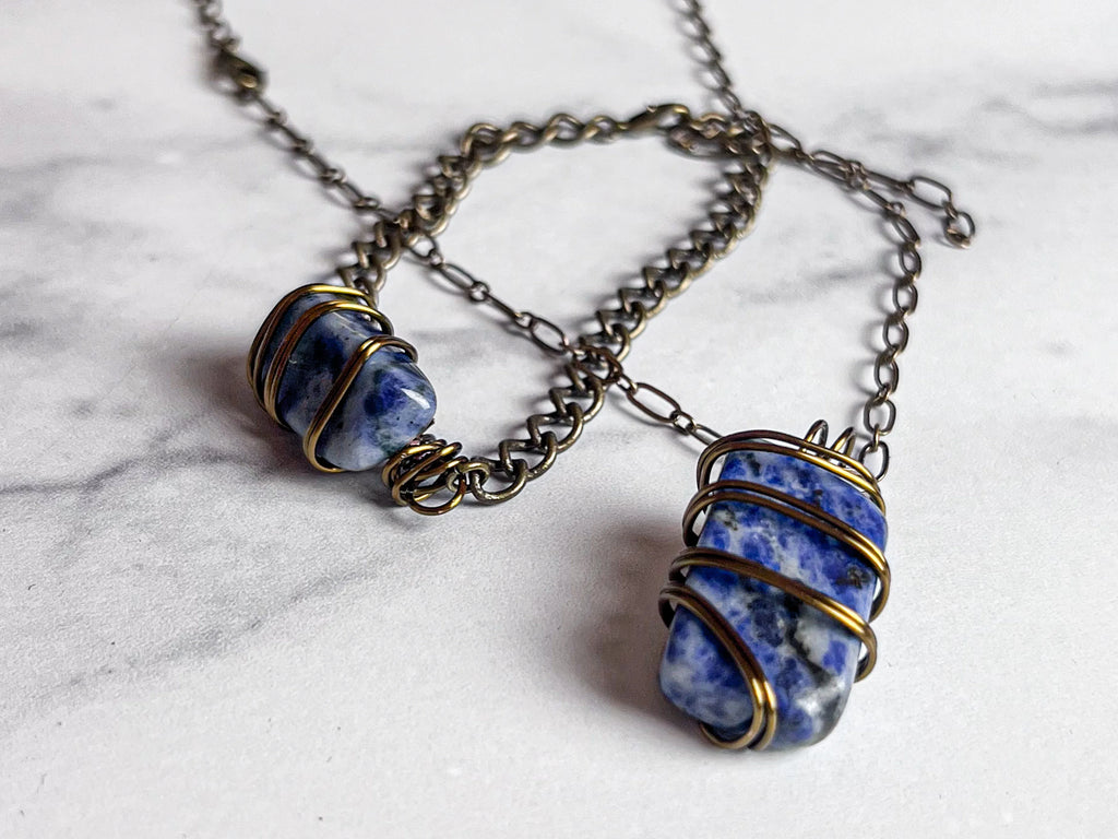 Sovereign Grace Collection -Handmade Matching Sodalite Necklace and Bracelet Set - Simply Rustic Jewelry