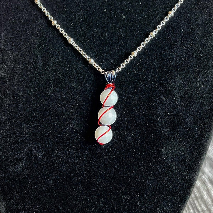 Red, White and Beautiful Necklace -Handmade Selenite Beaded Pendant Necklace - Simply Rustic Jewelry