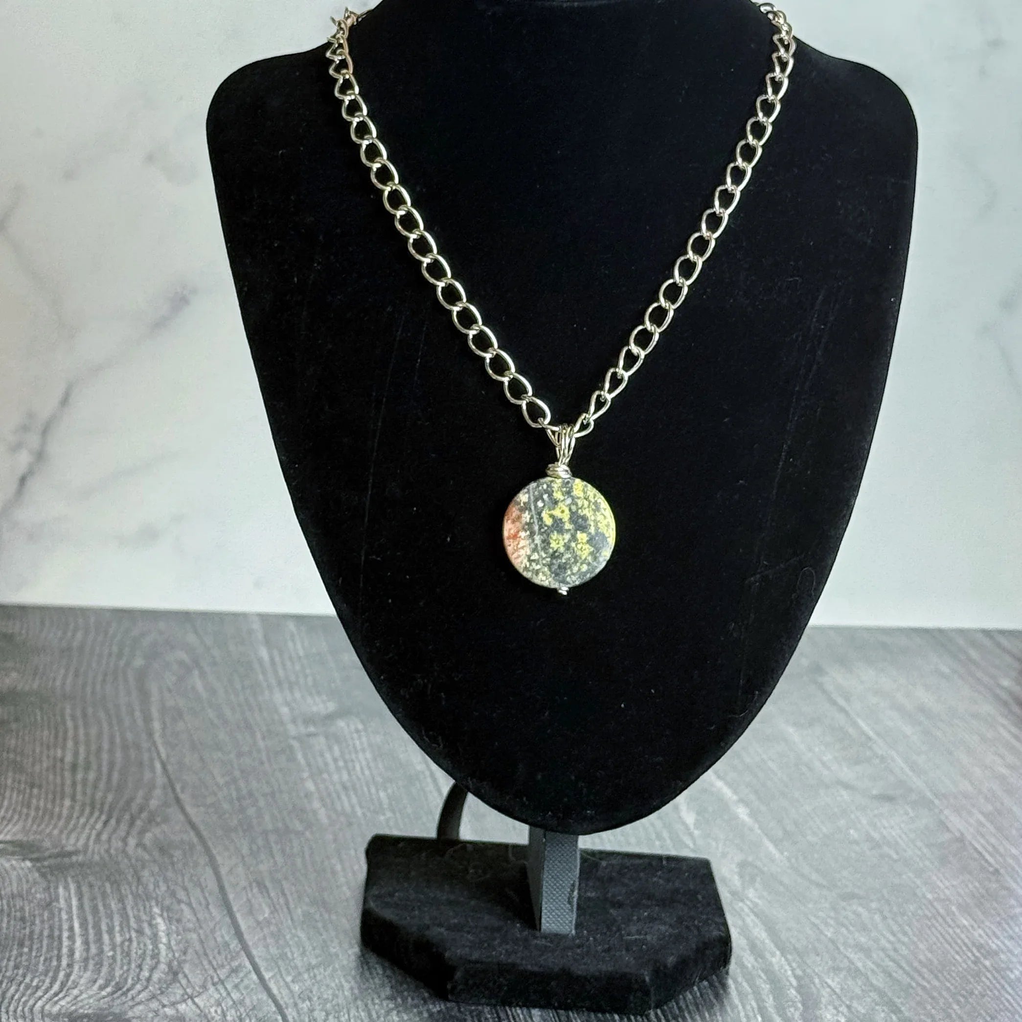 Tribal Relic Necklace - Handmade Unakite Pendant Necklace - Simply Rustic Jewelry