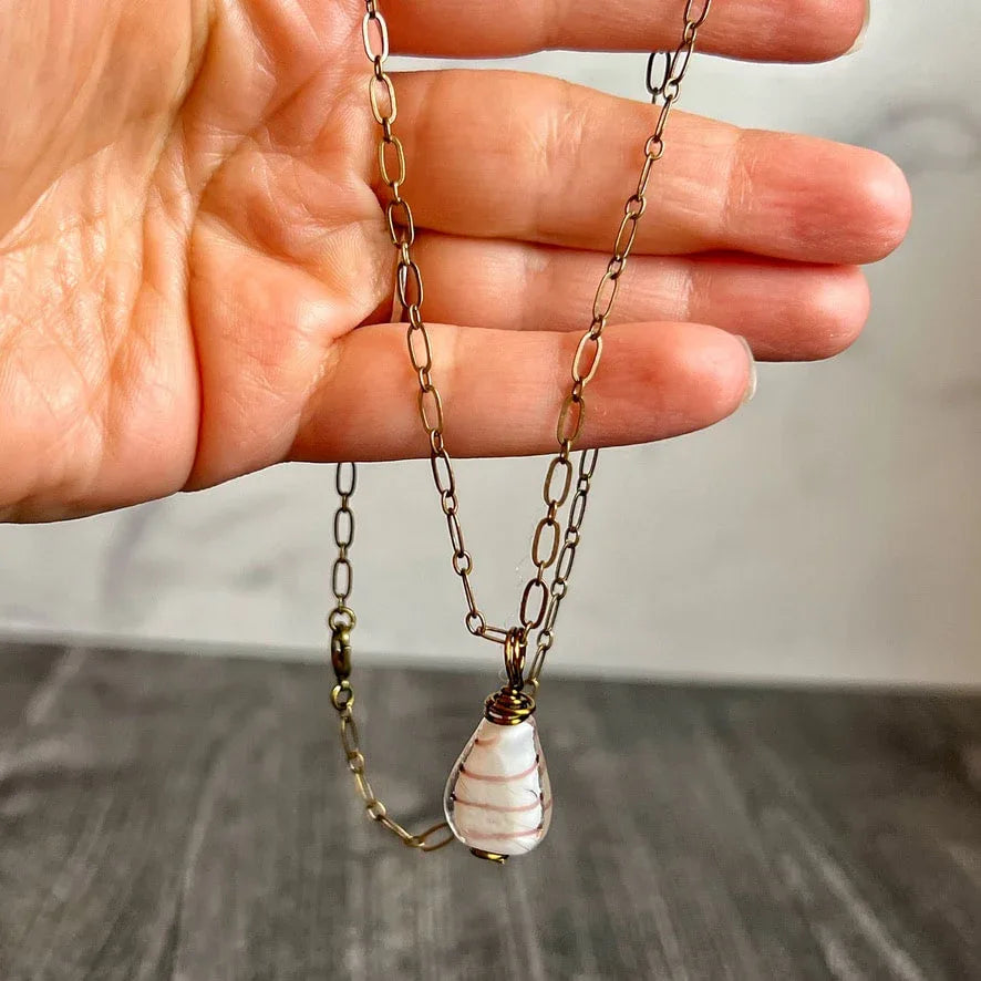 Treasured Trinket Necklace -Handmade Glass Beaded Pendant Necklace - Simply Rustic Jewelry