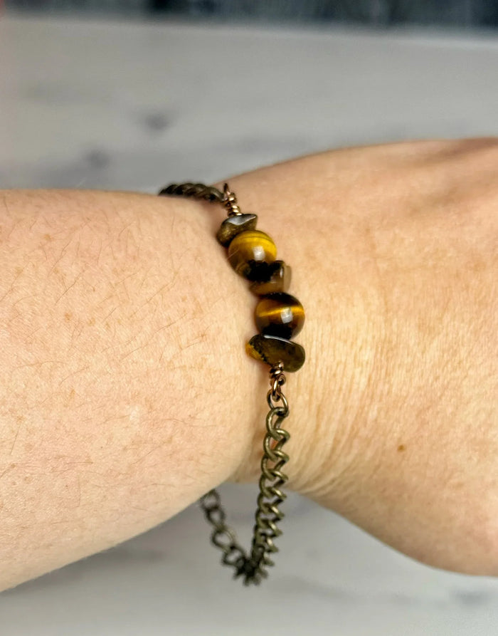 Tree Bark Bracelet -Wire Bracelet With Stone Or Beads - Tigers Eye - Simply Rustic Jewelry