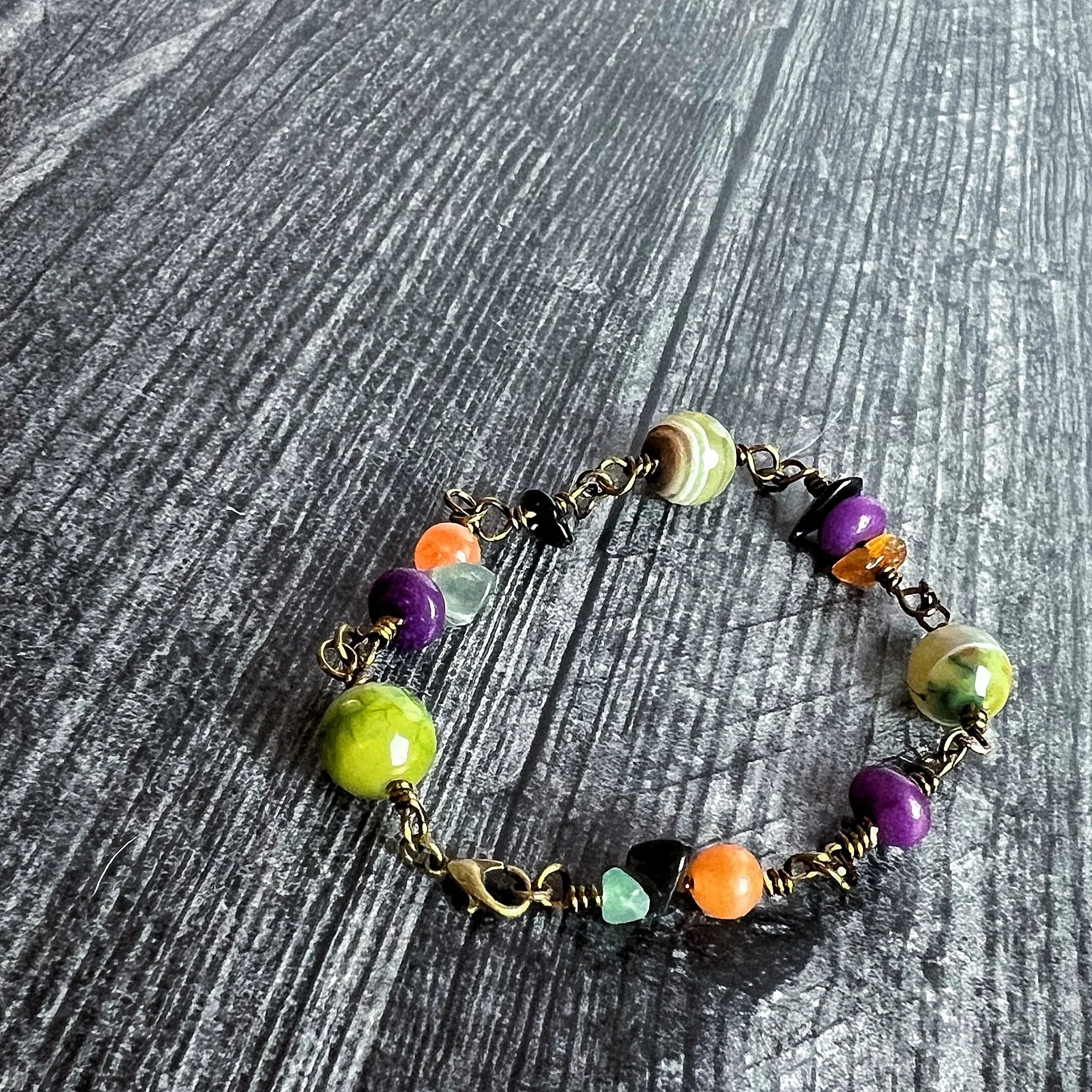Hallow's Eve Bracelet -Handmade Agate and Obsidian Link Bracelet - Simply Rustic Jewelry