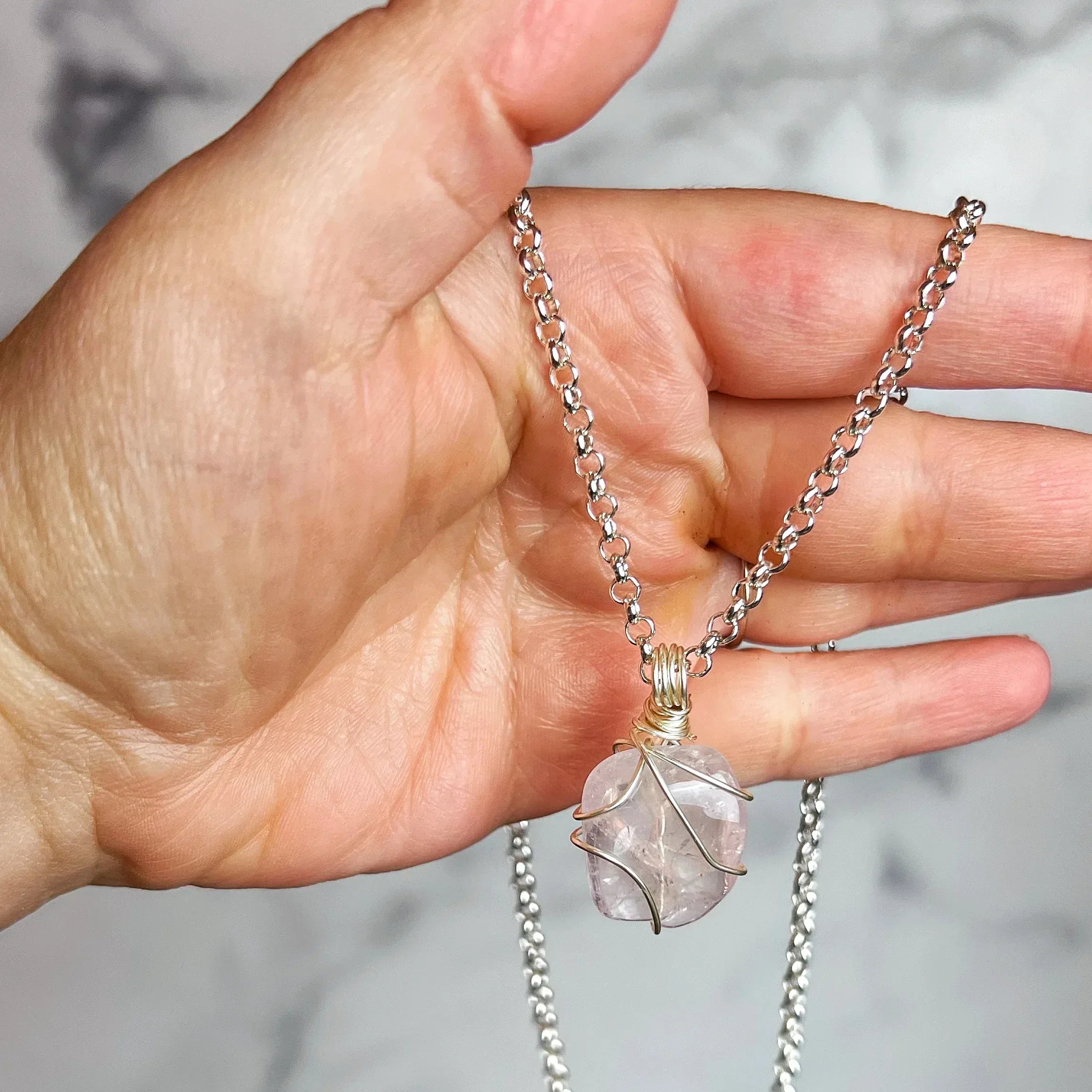 Pride Gems Necklace - Handmade Simple Wire Wrapped Rose Quartz Pendant Necklace - Simply Rustic Jewelry
