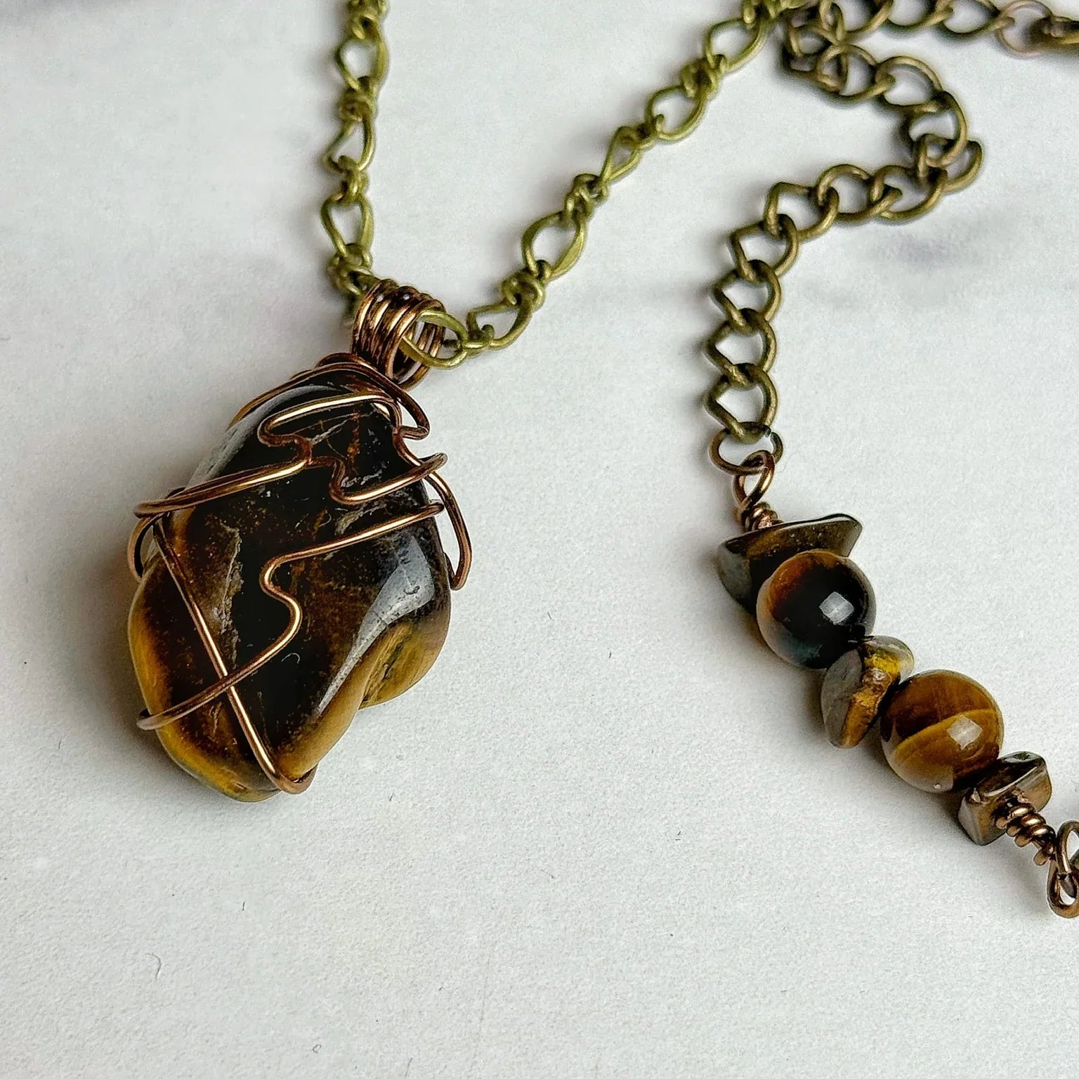 Tree Bark Collection -Handmade Matching Wire Wrapped Tiger's Eye Necklace and Bracelet Set - Simply Rustic Jewelry