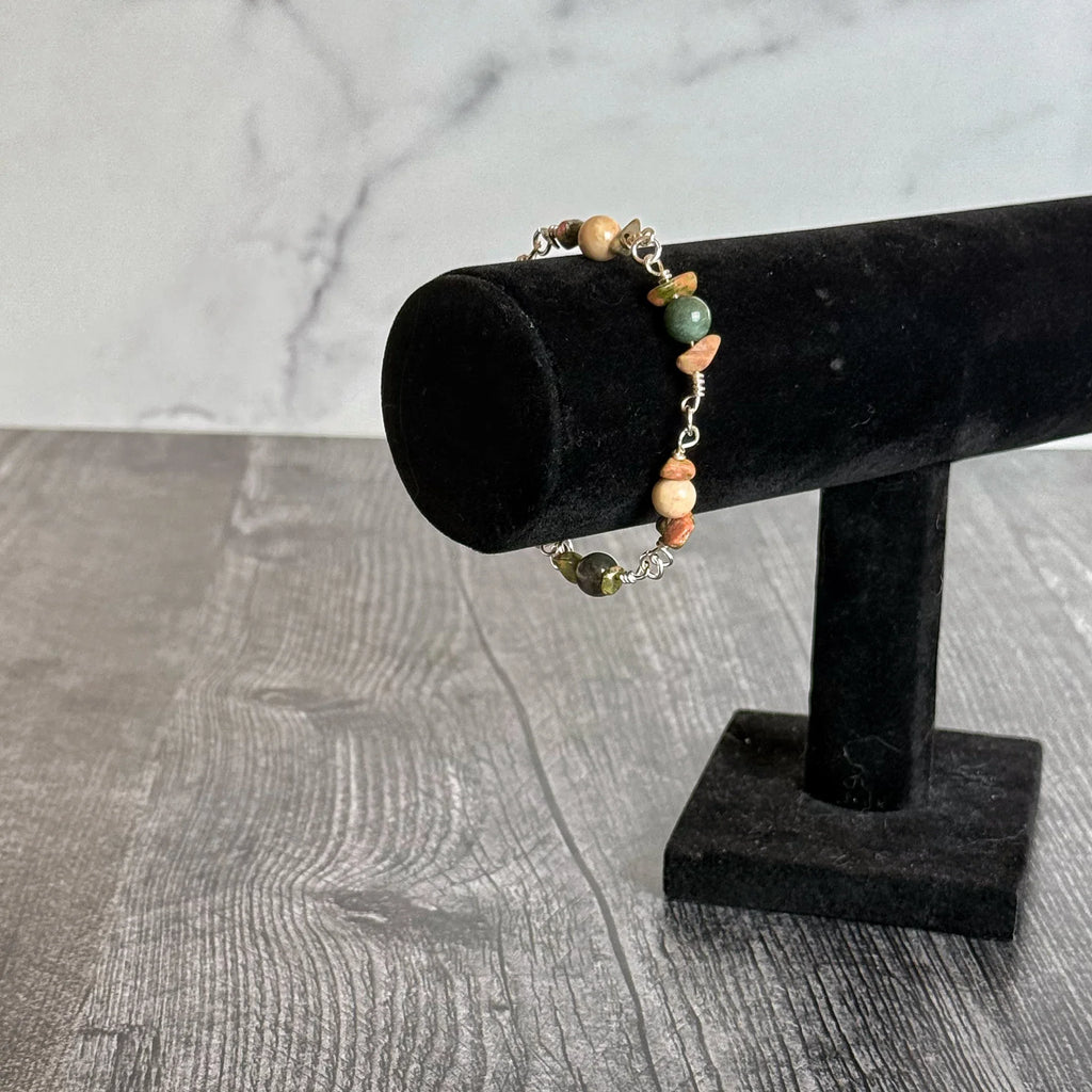 Tribal Relic Bracelet - Handcrafted Moss Agate Beaded Link Bracelet - Simply Rustic Jewelry