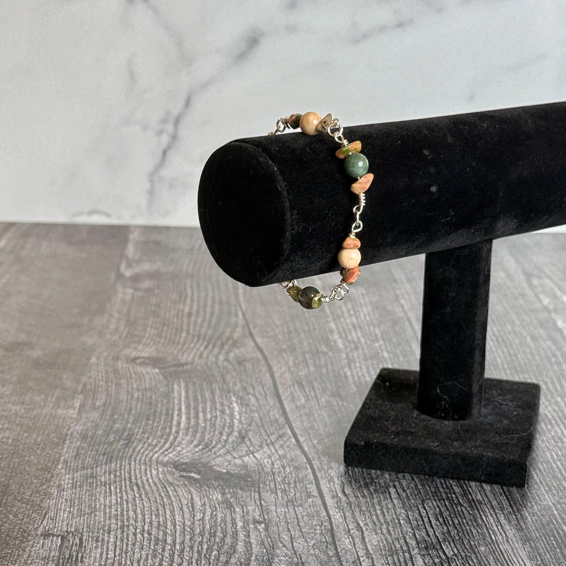 Tribal Relic Bracelet - Handcrafted Moss Agate Beaded Link Bracelet - Simply Rustic Jewelry