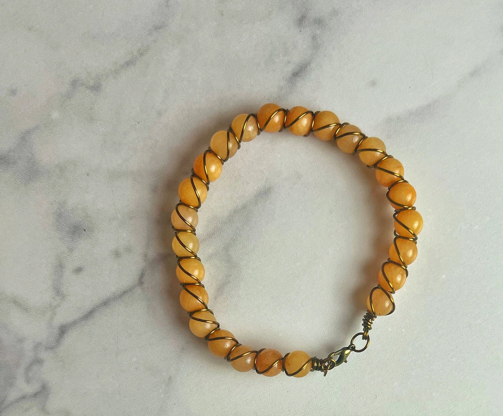 Golden Hour Collection -Handmade Matching Yellow Aventurine Necklace and Bracelet Agagte Wire Wrapped BraceletSet - Simply Rustic Jewelry