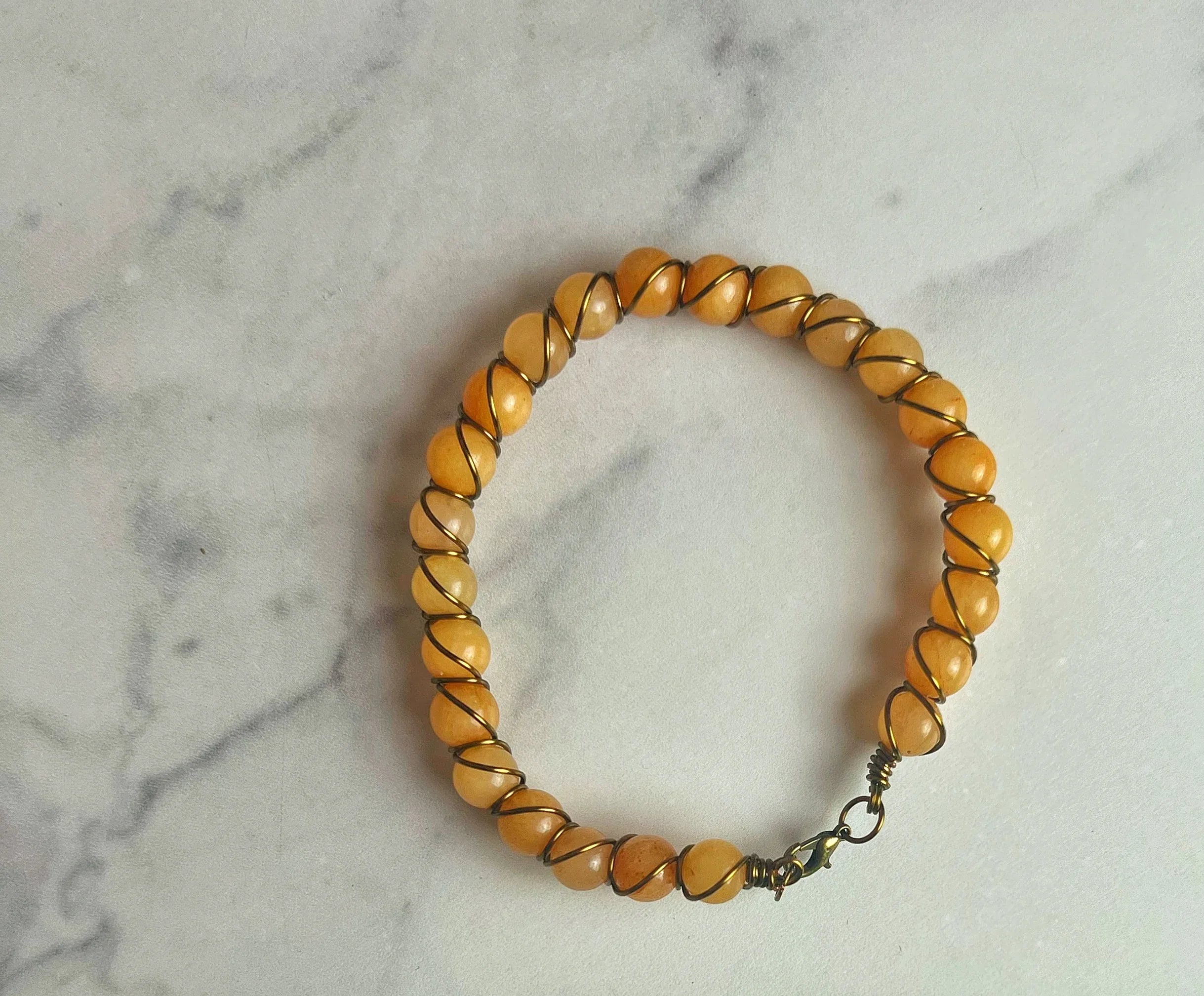 Golden Hour Collection -Handmade Matching Yellow Aventurine Necklace and Bracelet Agagte Wire Wrapped BraceletSet - Simply Rustic Jewelry