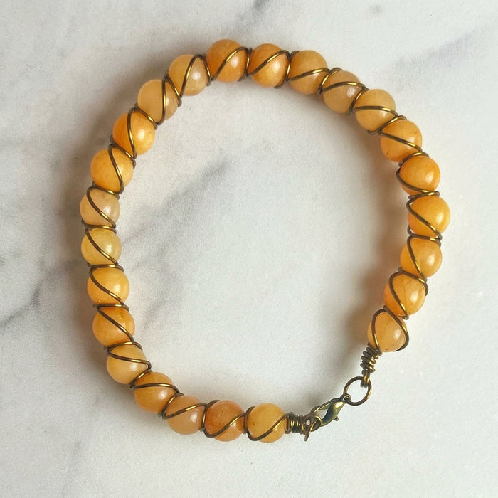 Golden Hour Collection -Handmade Matching Yellow Aventurine Necklace and Bracelet Agagte Wire Wrapped BraceletSet - Simply Rustic Jewelry