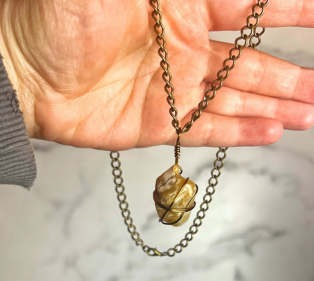 Golden Hour Necklace - Handmade Wire Wrapped Yellow Aventurine Pendant - Simply Rustic Jewelry