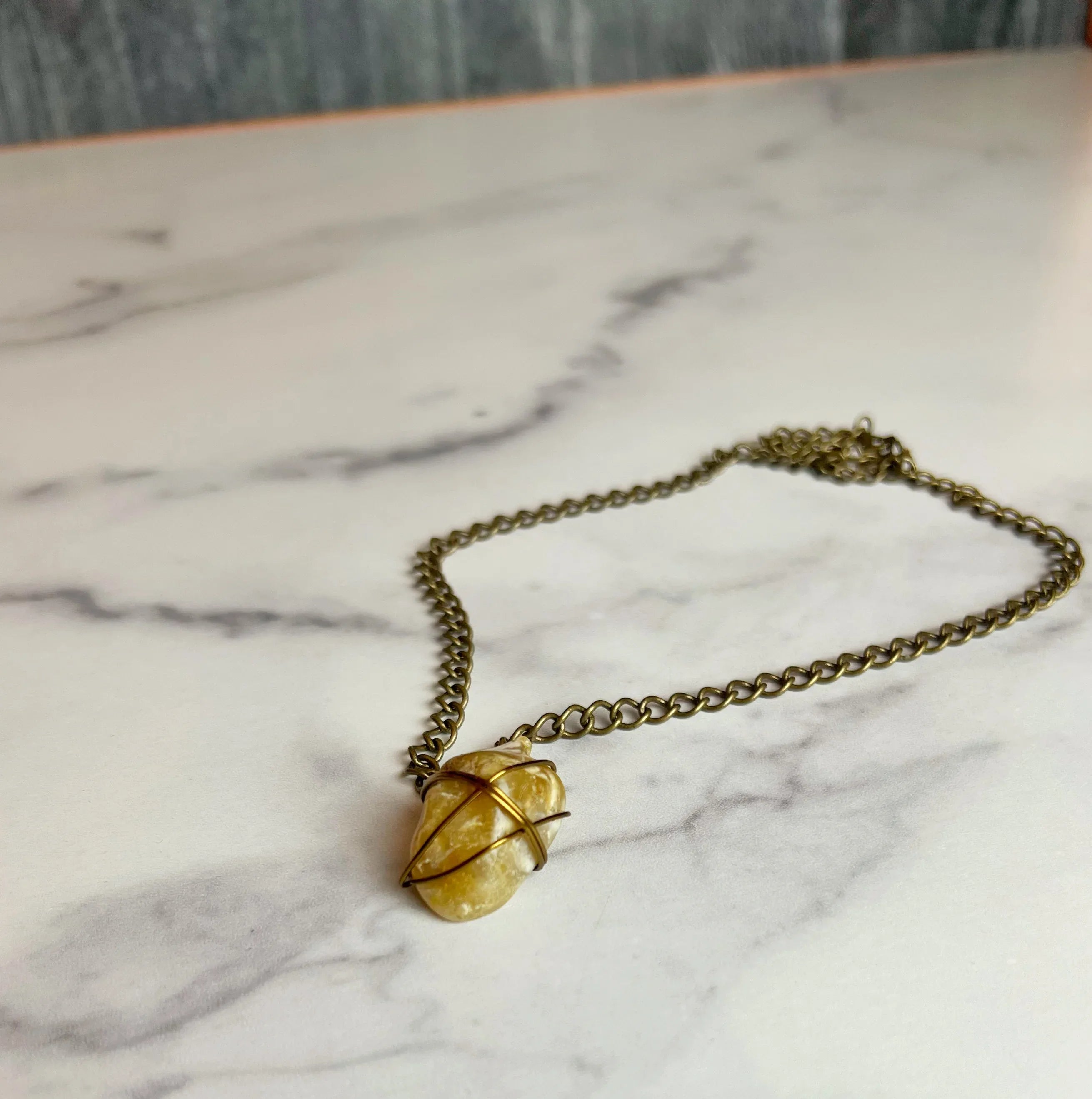 Golden Hour Necklace - Handmade Wire Wrapped Yellow Aventurine Pendant - Simply Rustic Jewelry