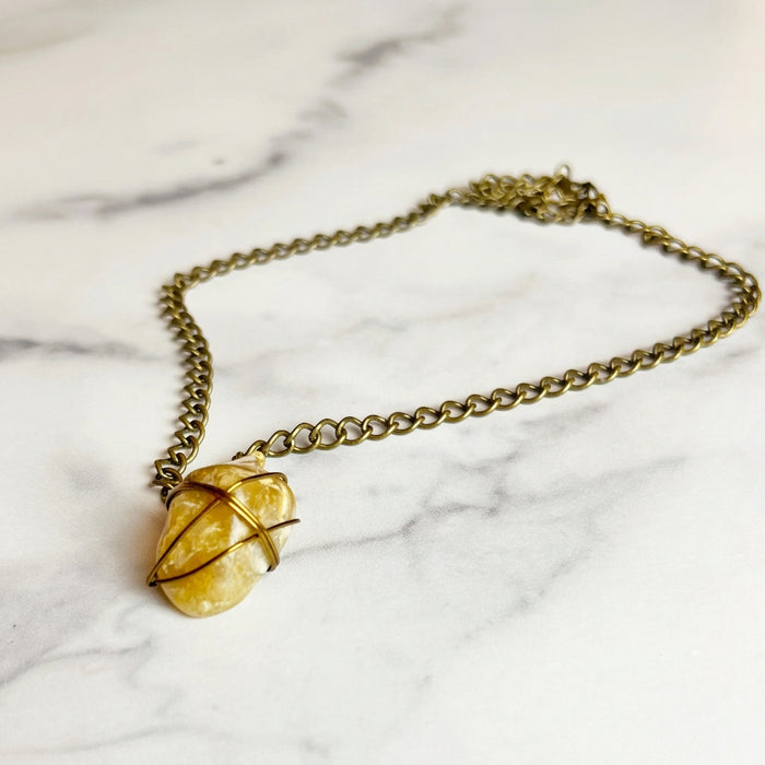 Golden Hour Necklace - Handmade Wire Wrapped Yellow Aventurine Pendant - Simply Rustic Jewelry