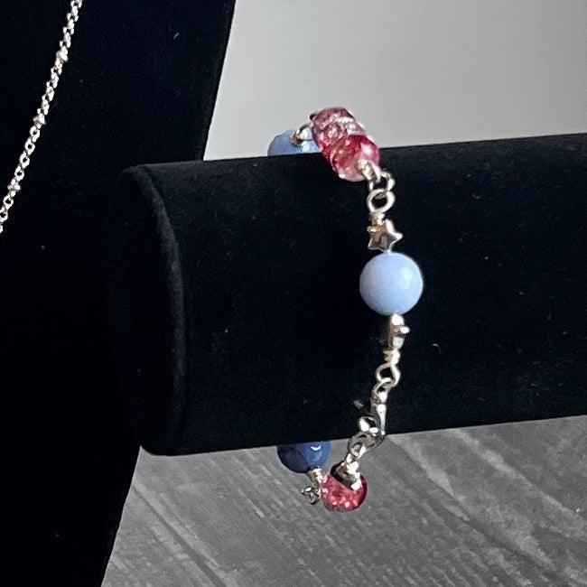 Star Spangled Collection -Matching Necklace and Bracelet Set - Dragons Vein Agate and Crackle Glass Beads - Simply Rustic Jewelry