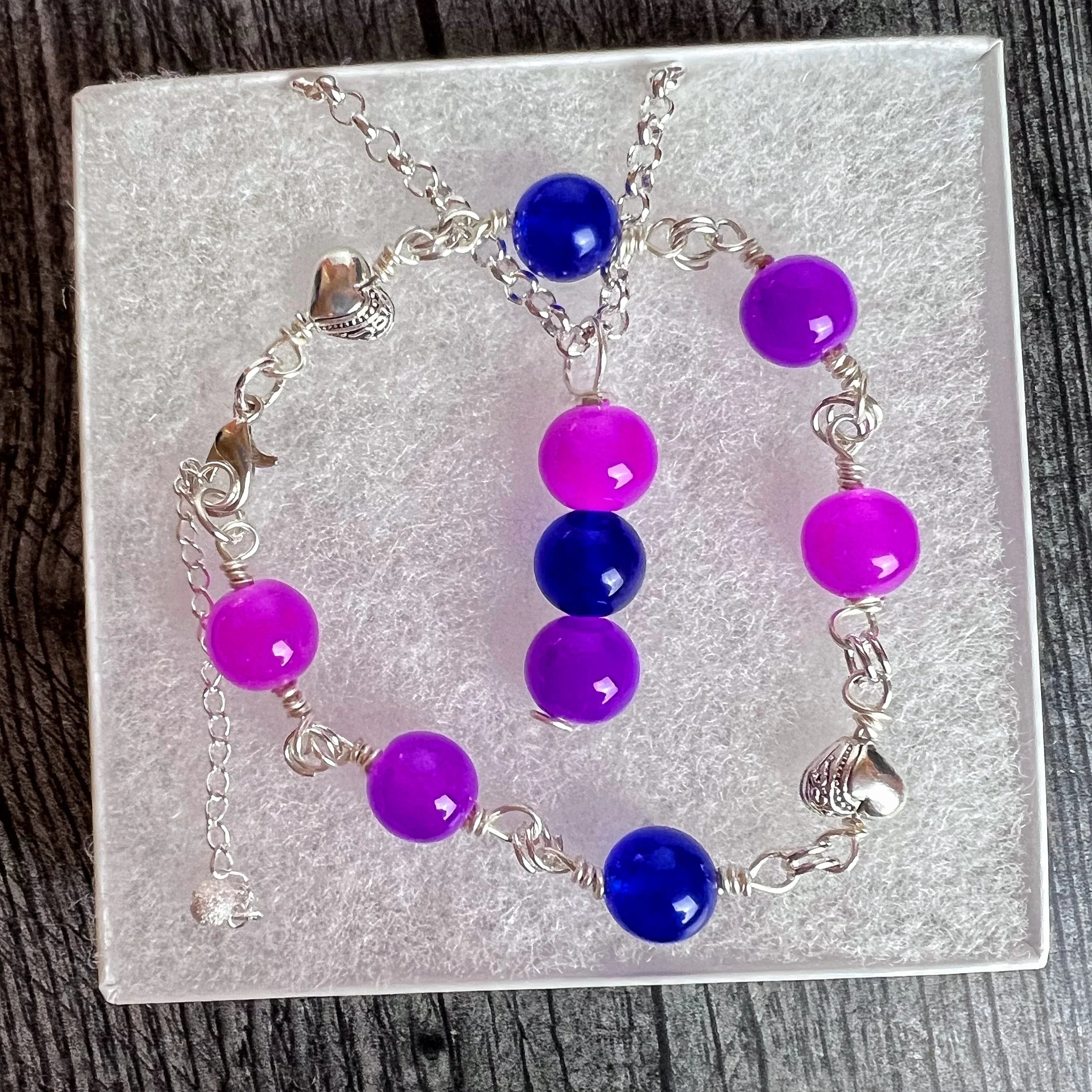 Fluid Spectrum Collection -Matching Necklace and Bracelet Set With Glass Beads - Simply Rustic Jewelry