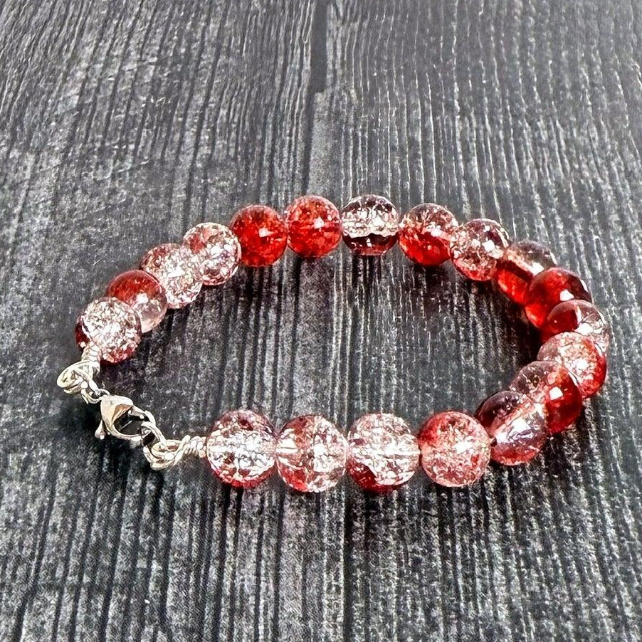 Ruby Gleam Collection - Matching Artesian Glass Bead Necklace and Crackle Glass Beaded Bracelet - Simply Rustic Jewelry