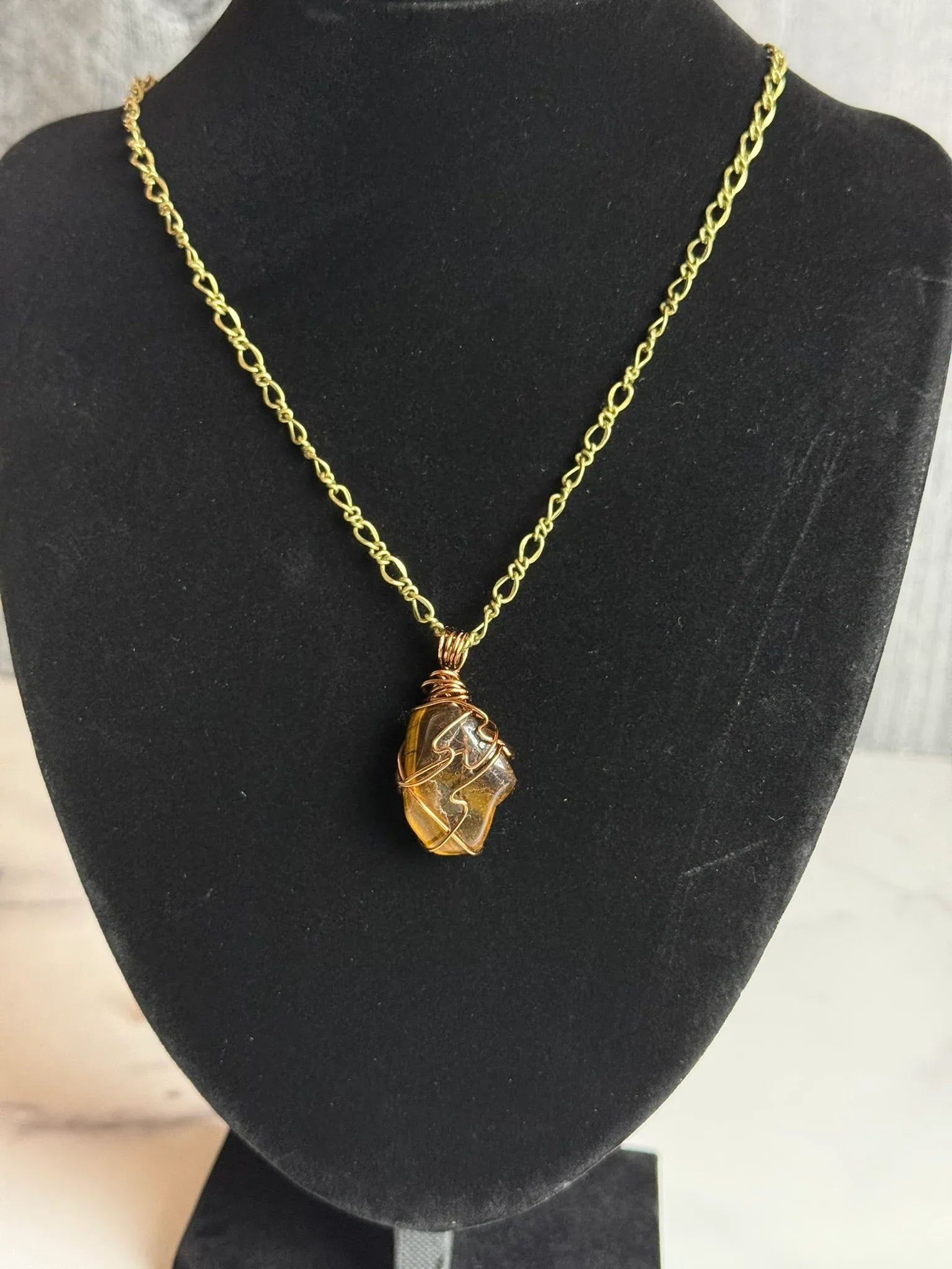 Tree Bark Necklace - Handmade Simple Wire Wrapped Tiger's Eye Pendant - Simply Rustic Jewelry