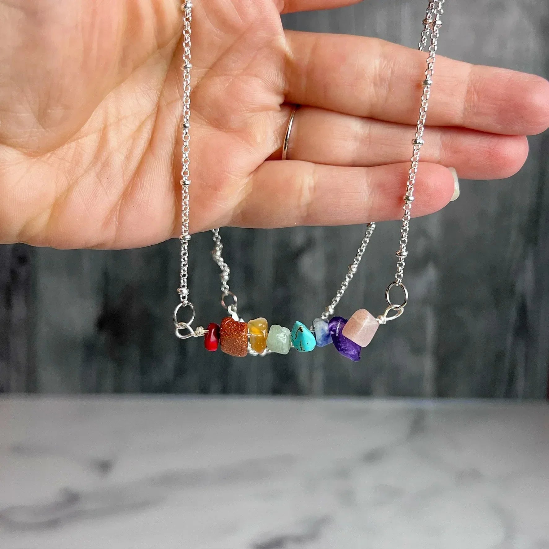 Be Proud Collection - Handmade Multicolored Bead Chip Matching Necklace and Bracelet Set - Turquoise, Amethyst, Citrine, Aventurine and Rose Quartz - Simply Rustic Jewelry