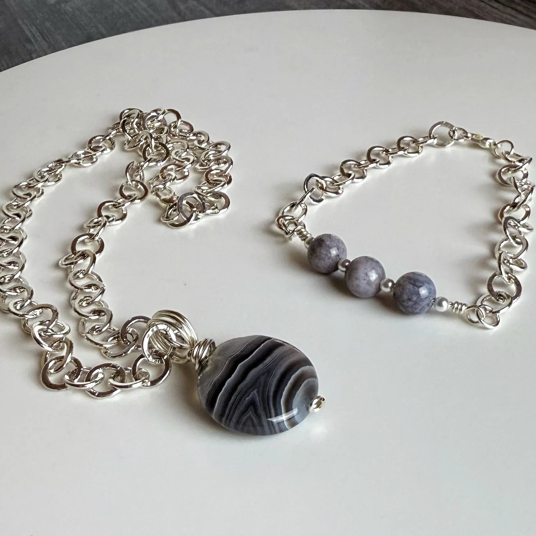 Simple and Sweet Collection - Handmade Agate Necklace and Bracelet - Simply Rustic Jewelry