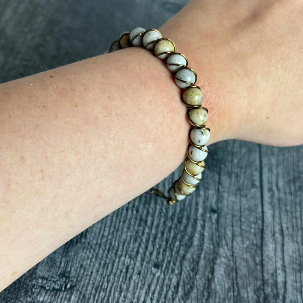 Sunworn Bracelet - Agate Beaded Bracelet with Wire Wrapping - Simply Rustic Jewelry