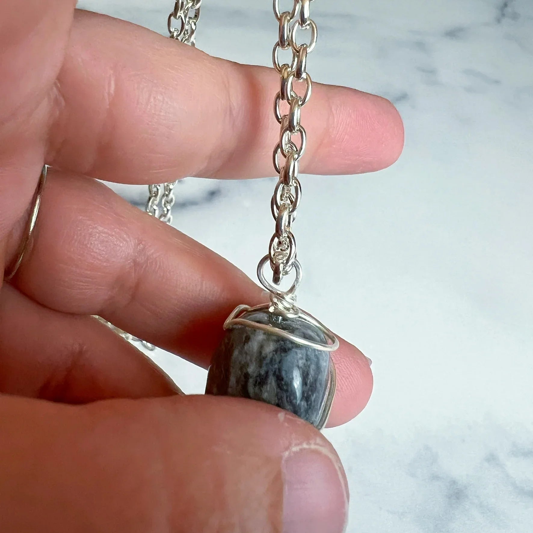 Winter Breeze Necklace - Handmade Simple Wire Wrapped Sodalite Pendant - Simply Rustic Jewelry