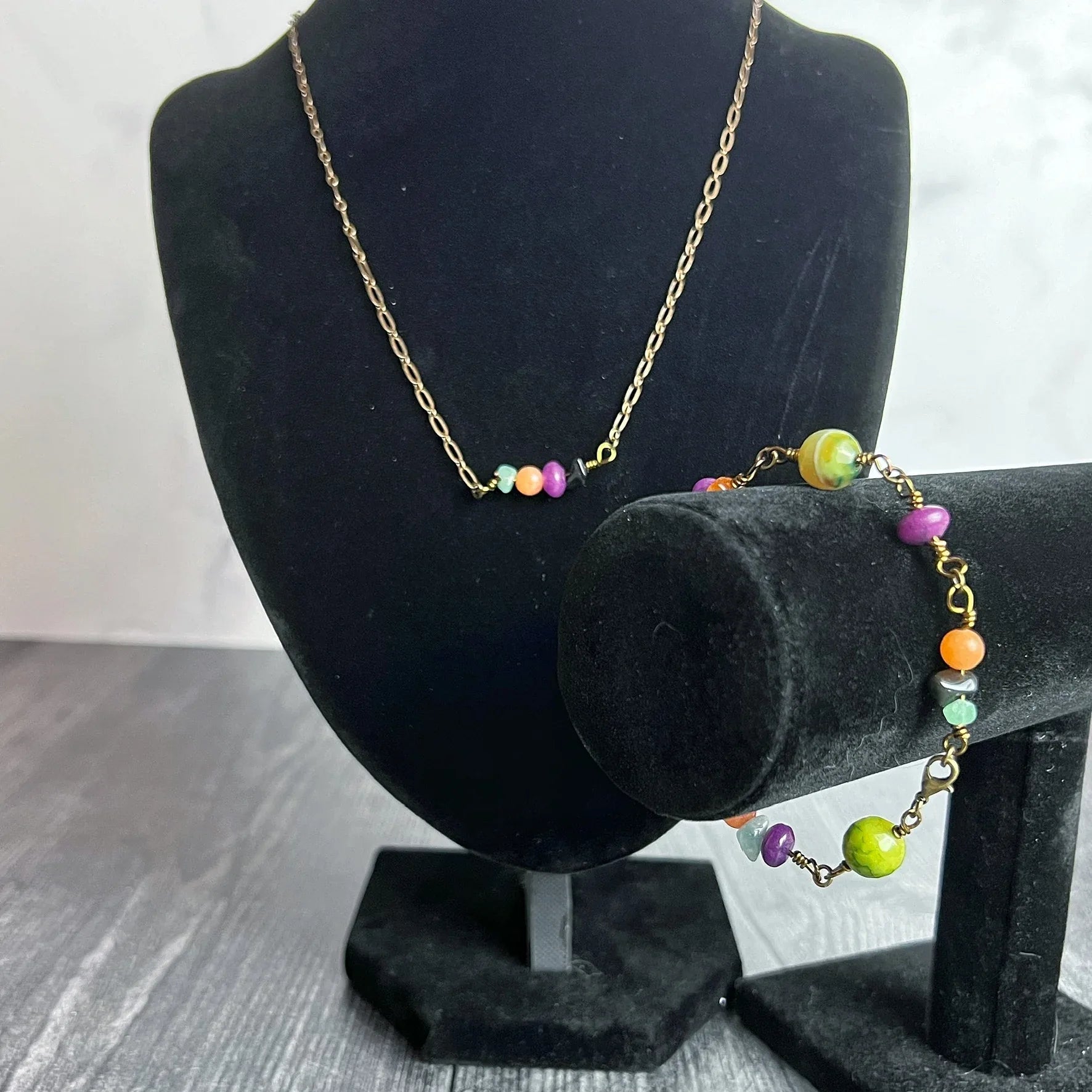 Hallows Eve Collection -Handmade Matching Beaded Bar Necklace and Link Bracelet Set -Halloween Jewelry Sets - Simply Rustic Jewelry