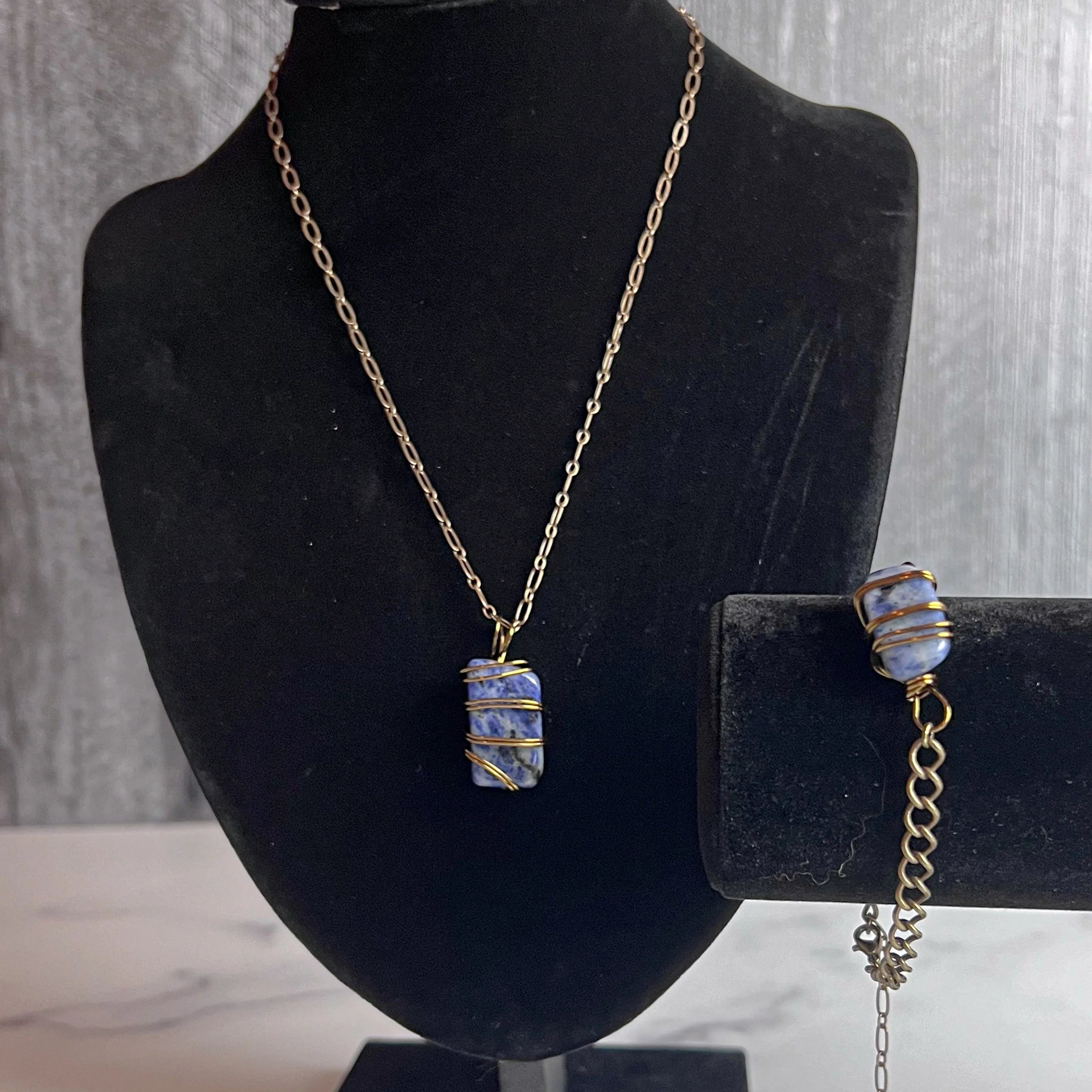 Sovereign Grace Collection -Handmade Matching Sodalite Necklace and Bracelet Set - Simply Rustic Jewelry