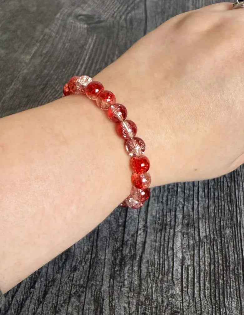 Ruby Gleam Collection - Matching Artesian Glass Bead Necklace and Crackle Glass Beaded Bracelet - Simply Rustic Jewelry
