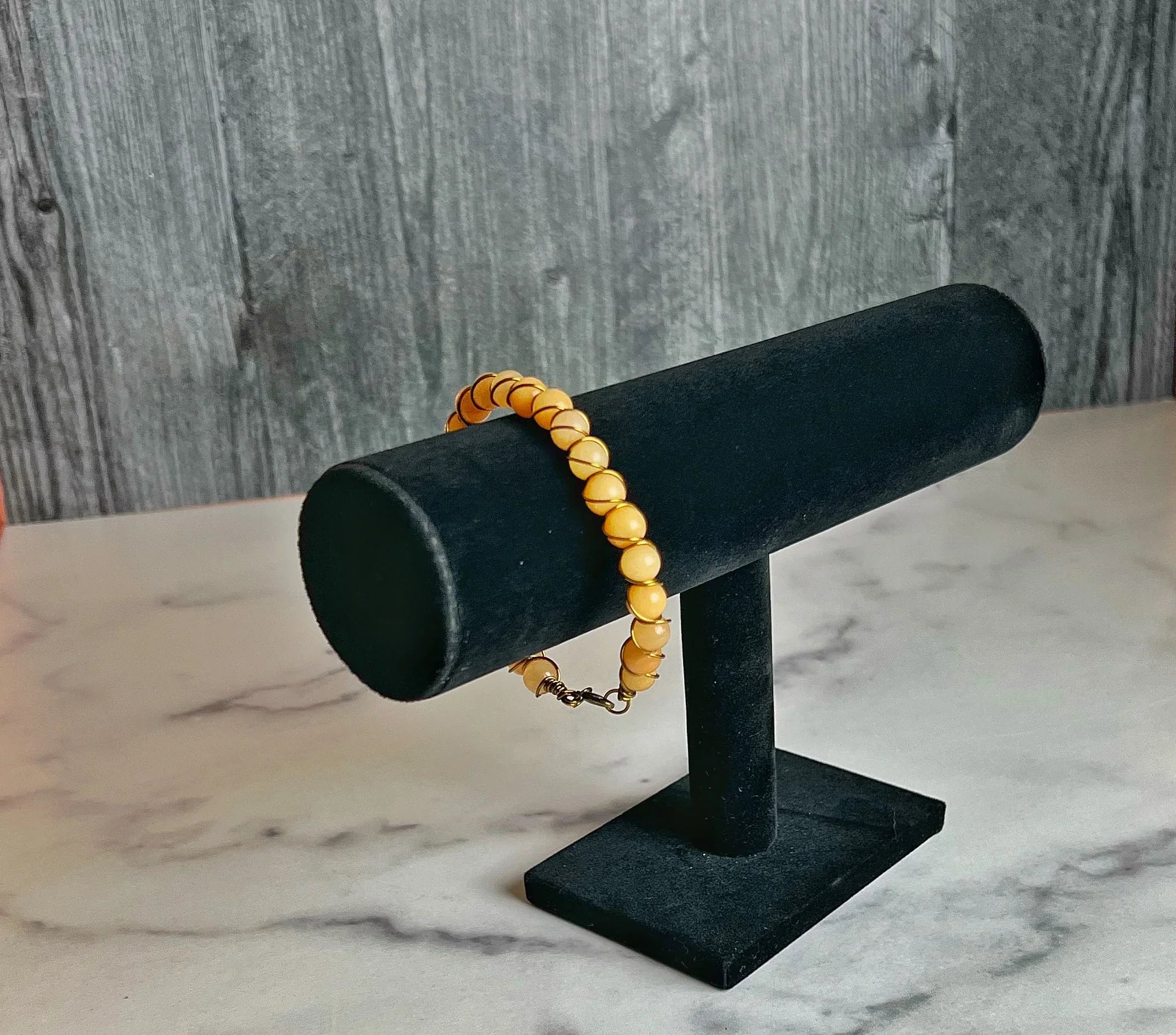 Golden Hour Bracelet -Handmade Agate Wire Wrapped Bracelet - Simply Rustic Jewelry