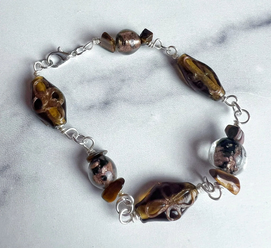 Tiger's Gaze Bracelet -Handmade Glass Link Bracelet - Simply Rustic Jewelry