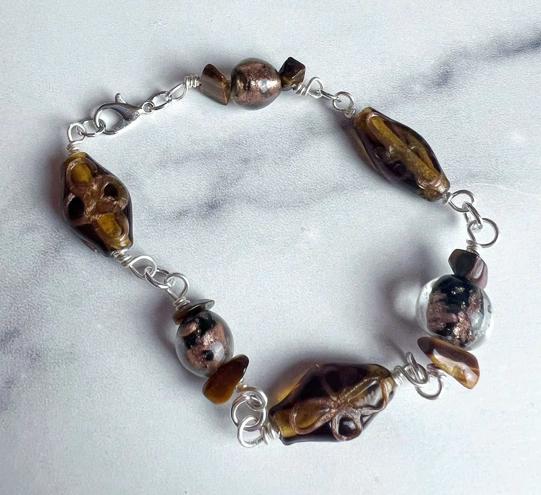 Tiger's Gaze Bracelet -Handmade Glass Link Bracelet - Simply Rustic Jewelry