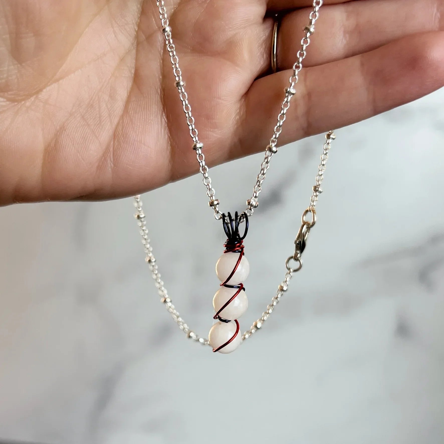 Red, White, and Beautiful Collection -Handmade Matching Selenite Necklace and Wire Wrapped SeleniteBracelet Set - Simply Rustic Jewelry