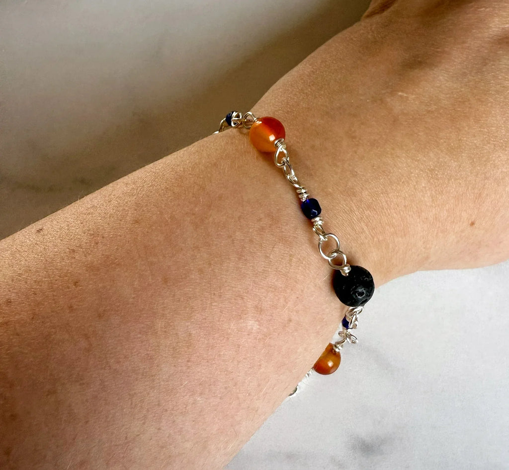 Gothic Glam Collection - Matching Obsidian Necklace and Lapis Lazul Link Bracelet Set - Simply Rustic Jewelry