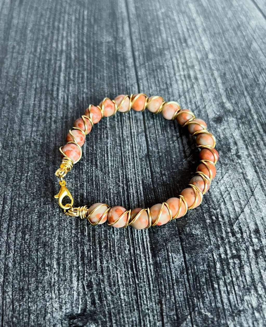 Crimson Sunburst Collection -Handmade Matching Jasper Necklace and Sunstone Wire Wrapped Bracelet Set - Simply Rustic Jewelry