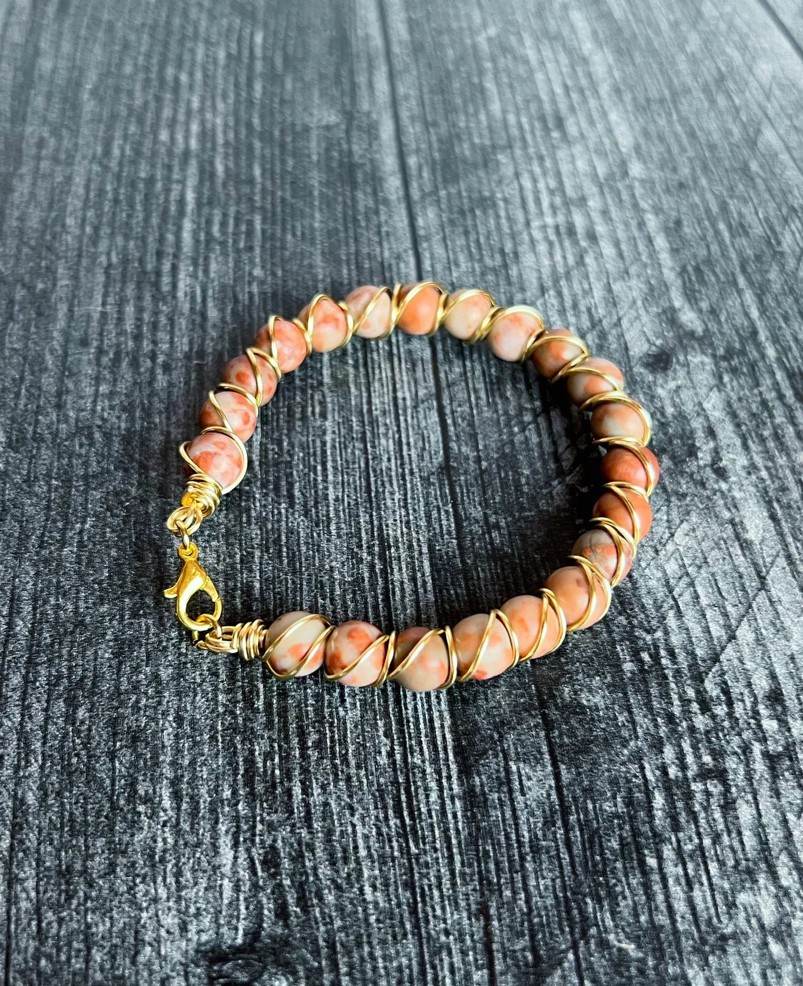 Crimson Sunburst Collection -Handmade Matching Jasper Necklace and Sunstone Wire Wrapped Bracelet Set - Simply Rustic Jewelry