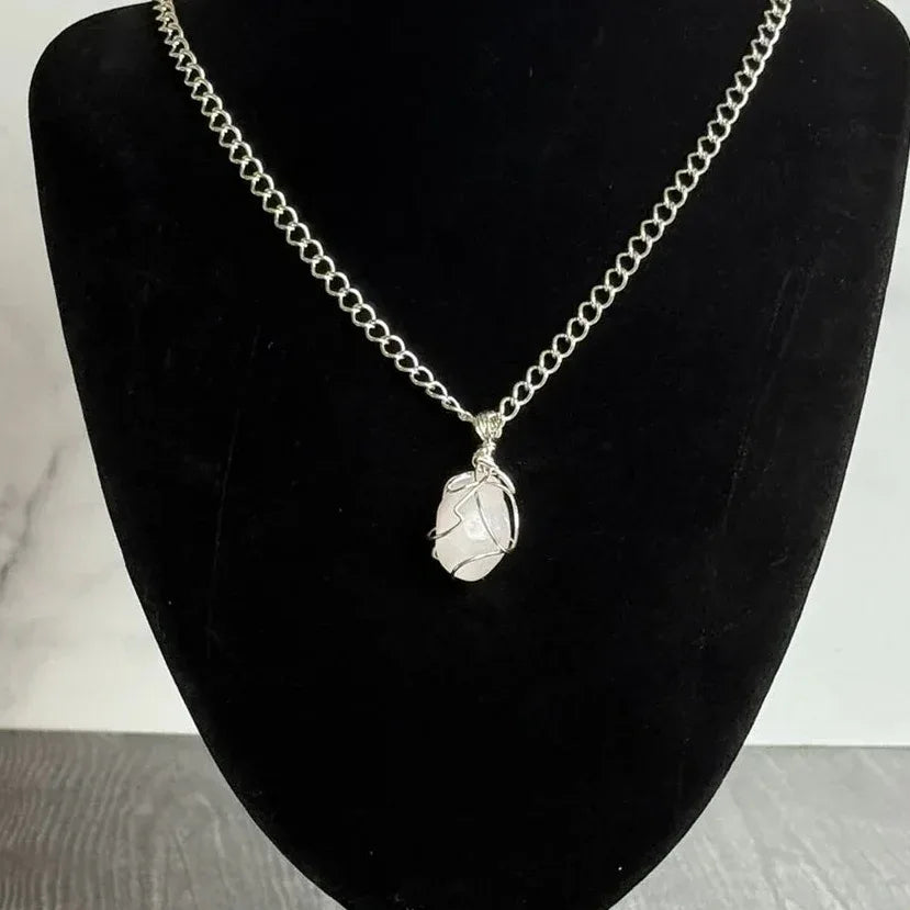Serene Selenite Necklace - Wire Wrapped Selenite Pendant Necklace - Simply Rustic Jewelry