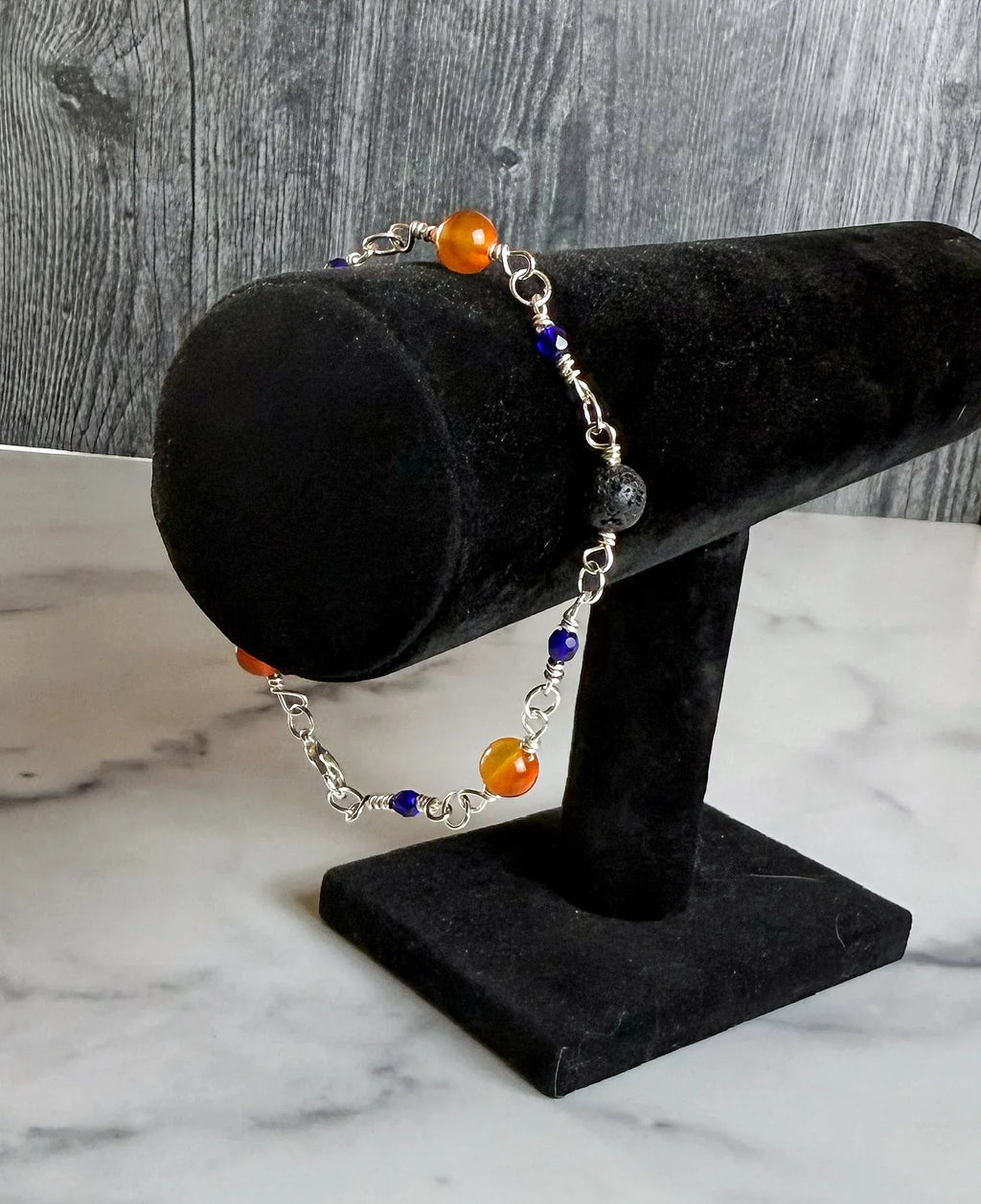 Gothic Glam Collection - Matching Obsidian Necklace and Lapis Lazul Link Bracelet Set - Simply Rustic Jewelry