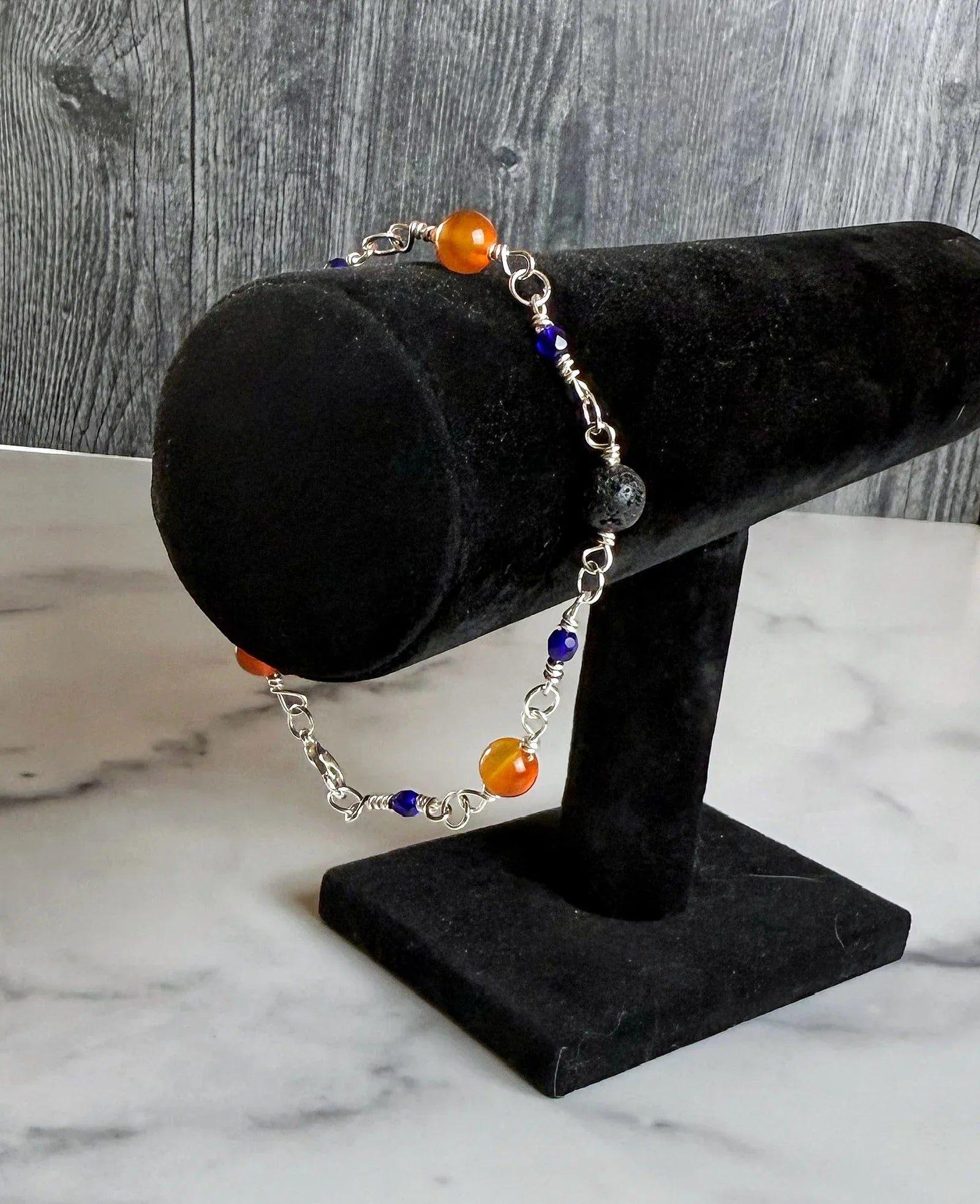 Gothic Glam Collection - Matching Obsidian Necklace and Lapis Lazul Link Bracelet Set - Simply Rustic Jewelry