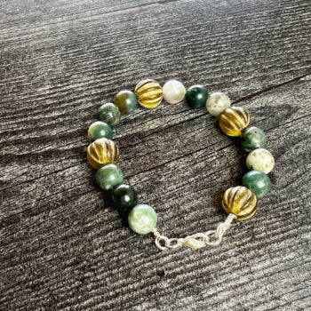 Emerald Tides Beaded Bracelet -Simple Beaded Bracelet - Moss Agate - Simply Rustic Jewelry