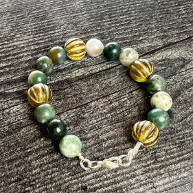 Emerald Tides Beaded Bracelet -Simple Beaded Bracelet - Moss Agate - Simply Rustic Jewelry