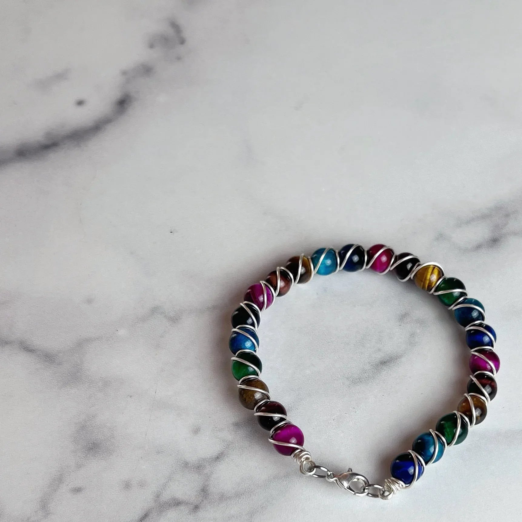 Handmade Pop of Color Wire Wrapped Tiger's Eye Bracelet - Simply Rustic Jewelry