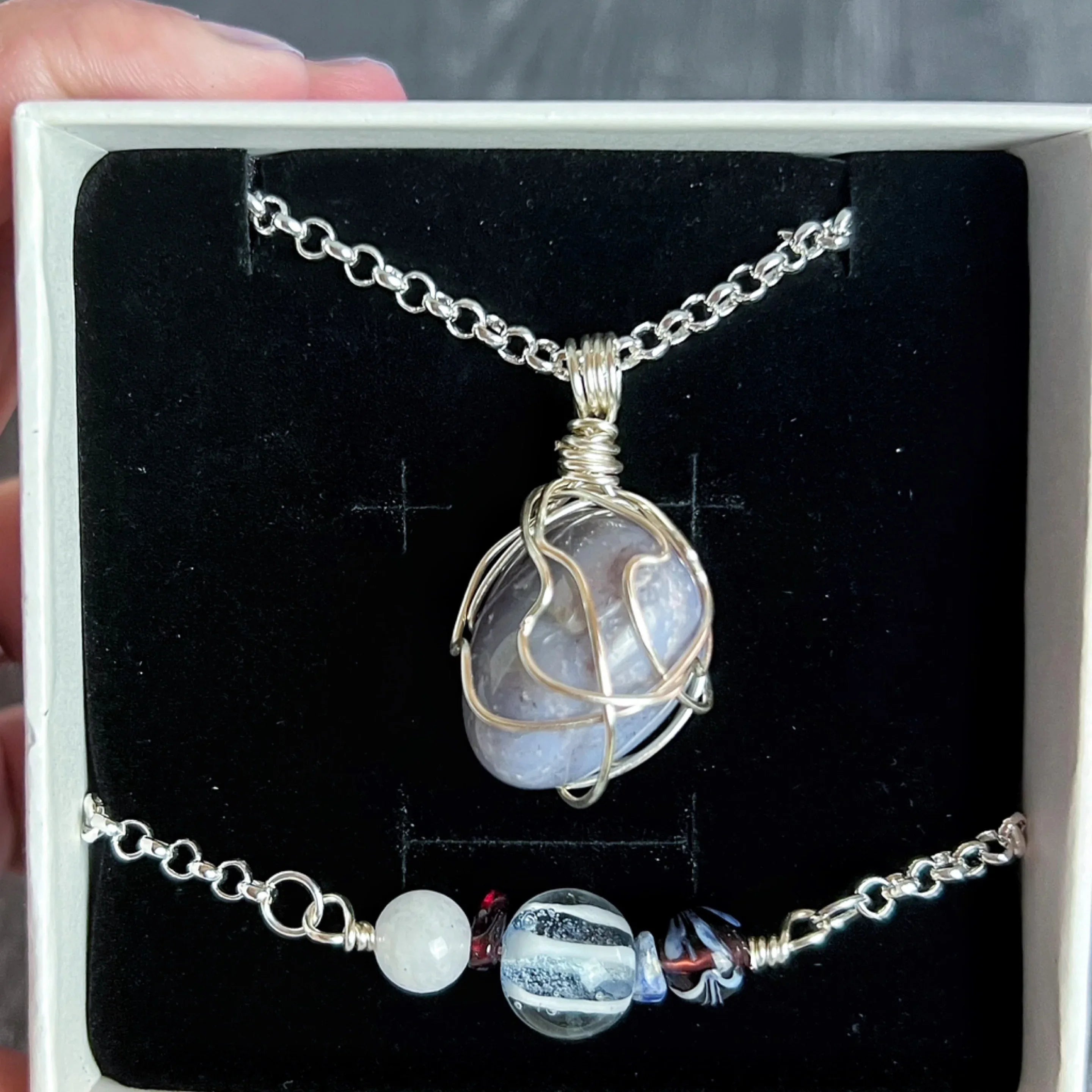 Whispers of Lavender Collection - Handmade Matching Lepidolite Necklace and Glass Bracelet Set - Simply Rustic Jewelry